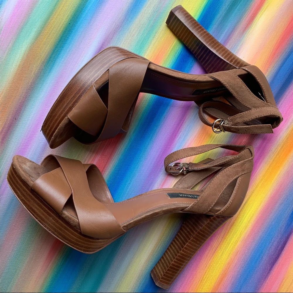 White House Black Market brown strappy heel size11